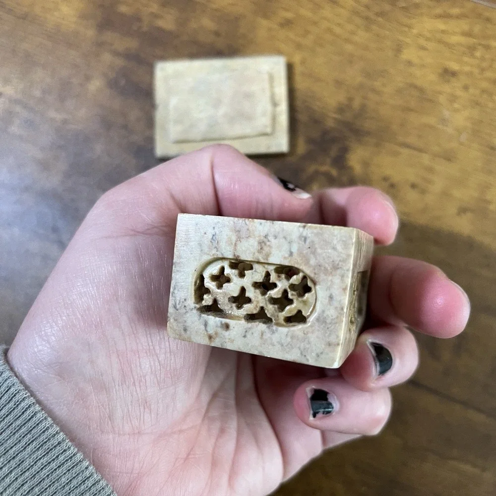 Stone Floral Mini Trinket Box Boho Floral Design Made In India